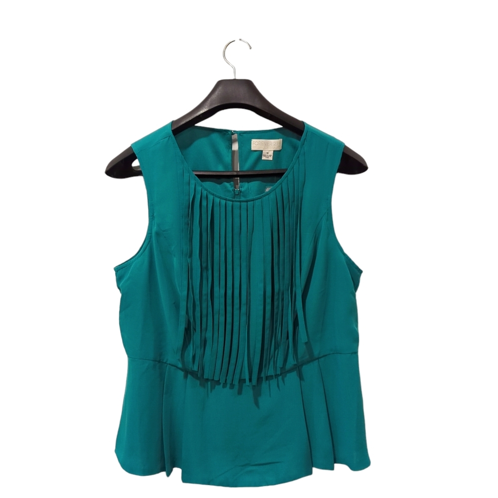 Forever 21 Sleeveless Fringe Top Peplum Blouse Plus Size 1X Green
